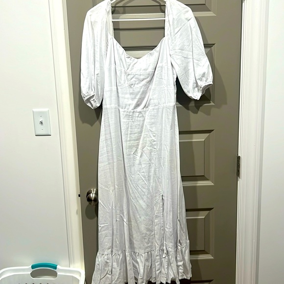 francesca's white midi dress Bhldn Francesca High-Neck Stretch Satin Midi Dress In White - 50% Off
